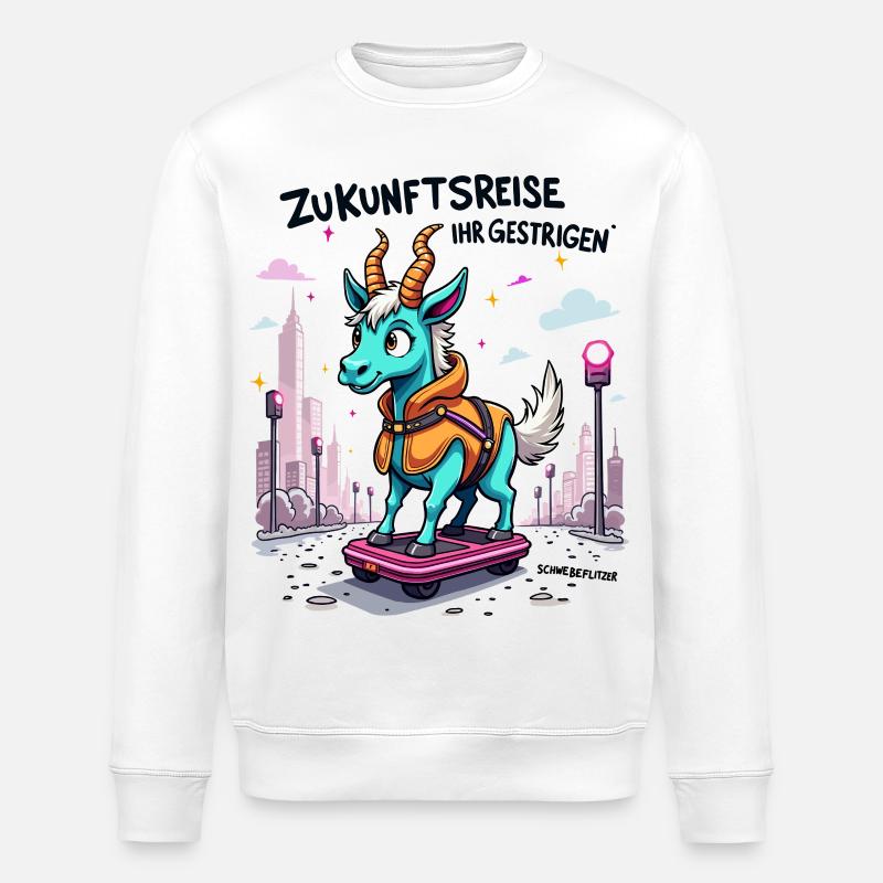 Ziegen-Rollbrett-Flitzer - Stanley/Stella Unisex Bio-Sweatshirt ROLLER - Weiß