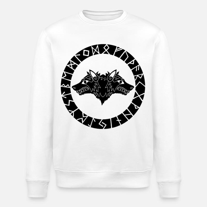 Two-headed black wolf - Stanley/Stella ROLLER Unisex Organic Sweatshirt - white