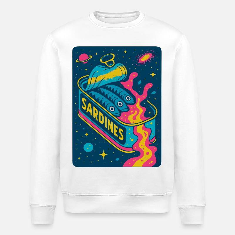 Kosmische Sardinen Retro Kunst - Stanley/Stella Unisex Bio-Sweatshirt ROLLER - Weiß
