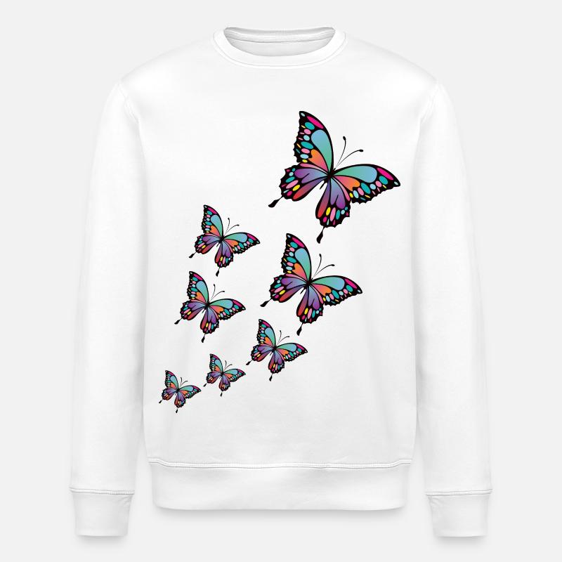 Bunte Schmetterlinge. - Stanley/Stella Unisex Bio-Sweatshirt ROLLER - Weiß