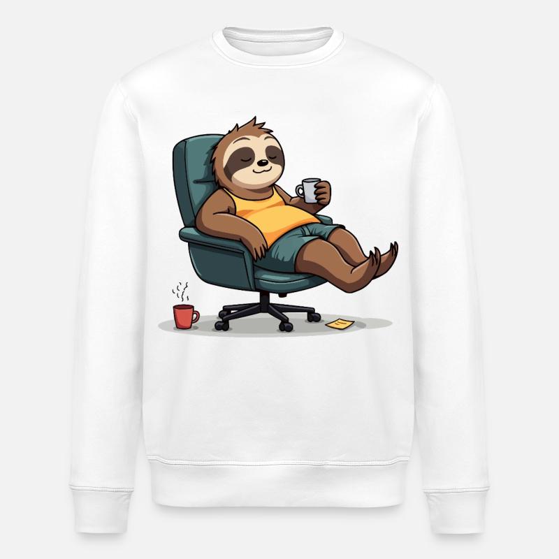 Büro? Erst mal Kaffee! – Sloth Style - Stanley/Stella Unisex Bio-Sweatshirt ROLLER - Weiß
