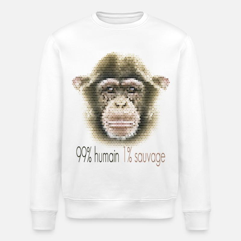Chimpanzee Face – 99% Human 1% Wild - Stanley/Stella ROLLER Unisex Organic Sweatshirt - white