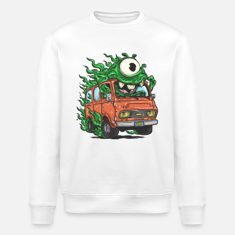 Monstre vert dans un fourgon rétro - Sweat bio ROLLER Stanley/Stella Unisexe - blanc