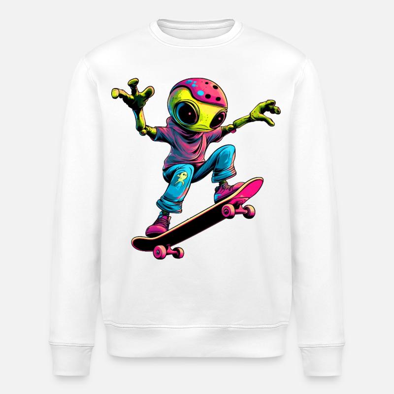 Skater Alien - Stanley/Stella Unisex Bio-Sweatshirt ROLLER - Weiß