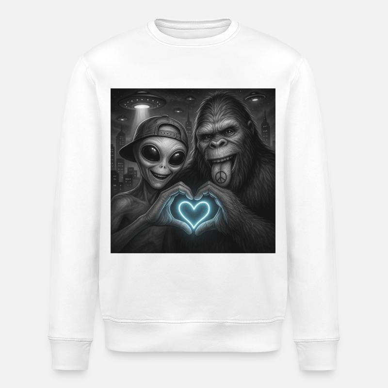 Bigfoot Sasquatch Alien Liebe Handzeichen - Stanley/Stella Unisex Bio-Sweatshirt ROLLER - Weiß