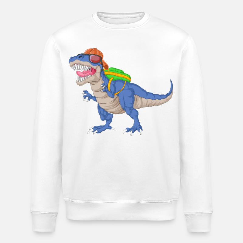 Dinosaur with Backpack and Sunglasses School  - Stanley/Stella ROLLER Unisex Organic Sweatshirt - white