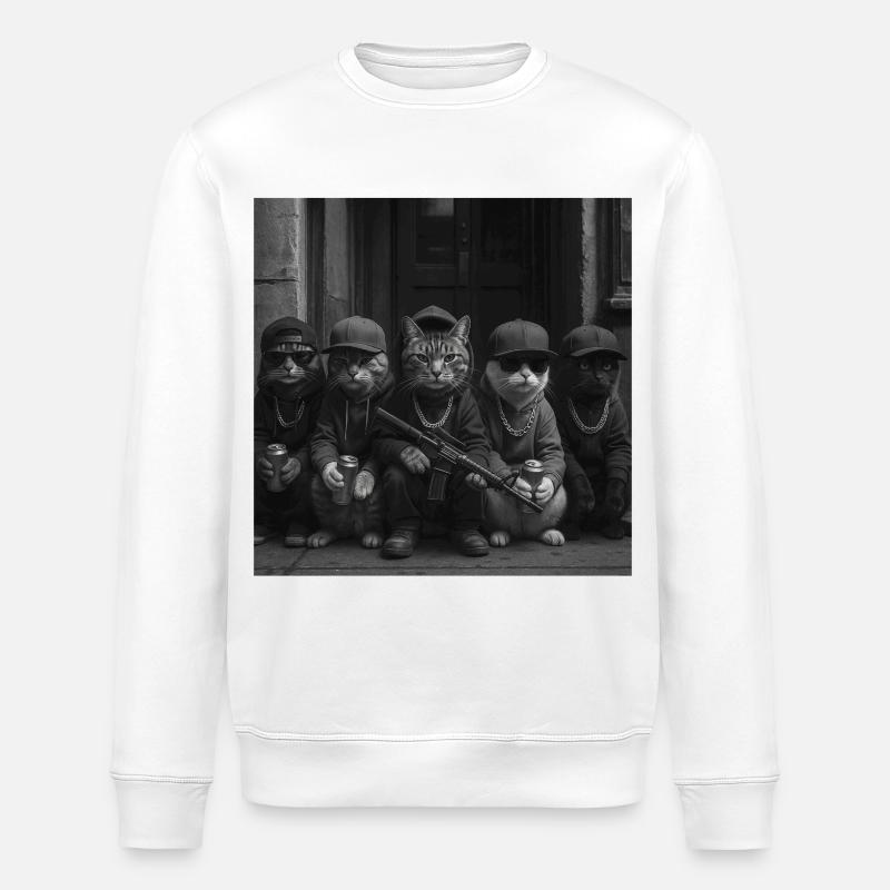 Lustiges Gangster Katzen Straßendesign - Stanley/Stella Unisex Bio-Sweatshirt ROLLER - Weiß