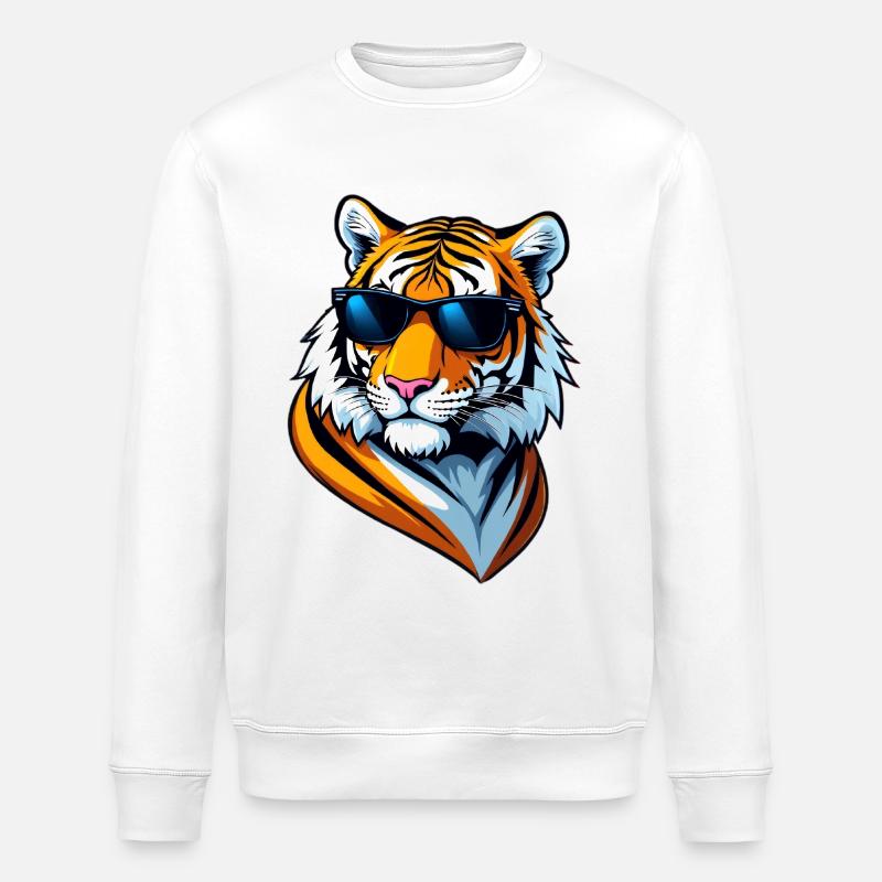 Cool Tiger mit Sonnenbrille - Stanley/Stella Unisex Bio-Sweatshirt ROLLER - Weiß