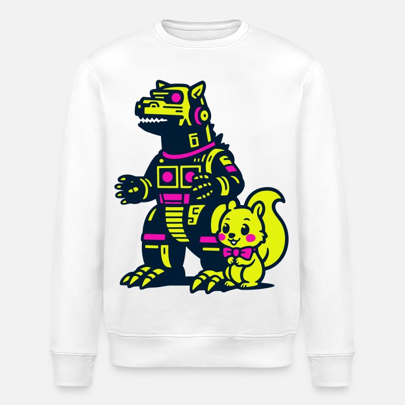 Mecha Drache mit Eichhörnchen - Stanley/Stella Unisex Bio-Sweatshirt ROLLER - Weiß