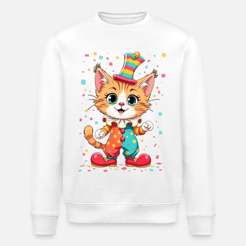 Fröhlicher Clownkätzchen Instantdruck - Stanley/Stella Unisex Bio-Sweatshirt ROLLER - Weiß