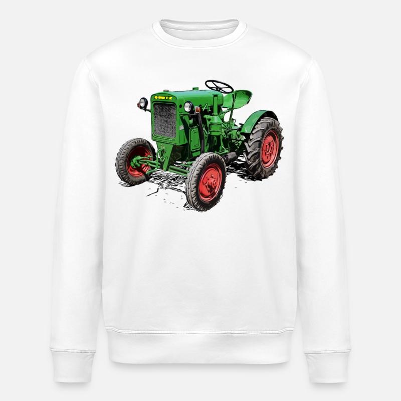 Grüner Oldtimer-Traktor - Stanley/Stella Unisex Bio-Sweatshirt ROLLER - Weiß