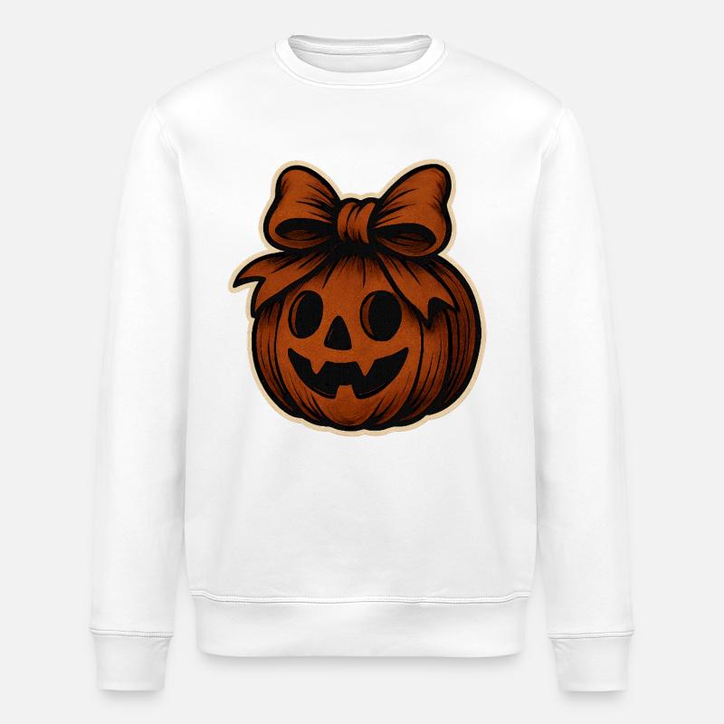 Spooky pumpkin with bow - Stanley/Stella ROLLER Unisex Organic Sweatshirt - white