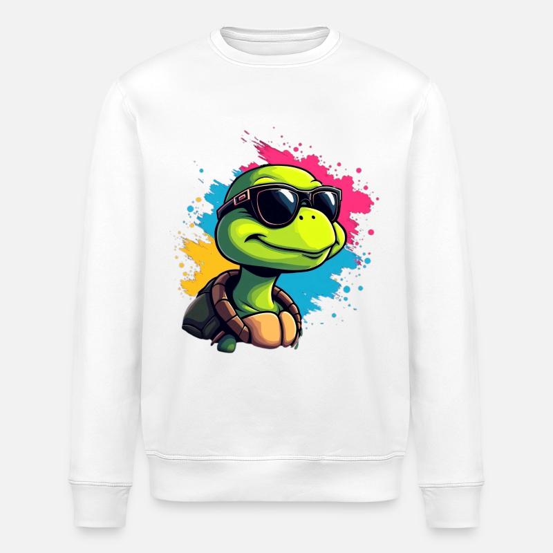 Lässige Turtle mit Sonnenbrille - Stanley/Stella Unisex Bio-Sweatshirt ROLLER - Weiß