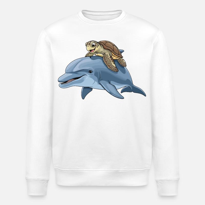 Meeresabenteuer mit Schildkröte und Delfin - Stanley/Stella Unisex Bio-Sweatshirt ROLLER - Weiß