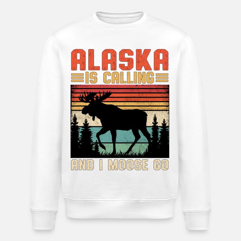 Alaska Ruft: Elch auf Wanderschaft - Stanley/Stella Unisex Bio-Sweatshirt ROLLER - Weiß