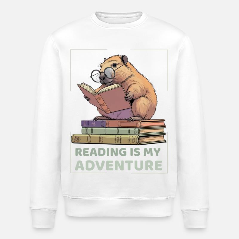 Capybara en lisant -Aventure de lecture - Sweat bio ROLLER Stanley/Stella Unisexe - blanc