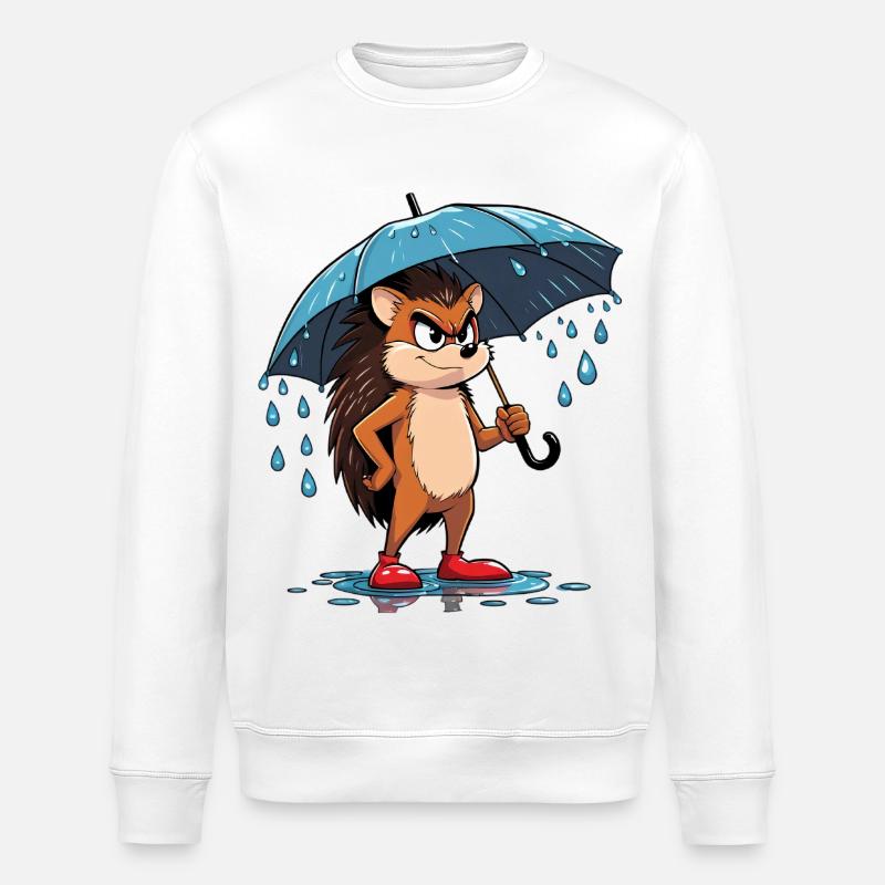 Cartoon Igel mit Regenschirm - Stanley/Stella Unisex Bio-Sweatshirt ROLLER - Weiß