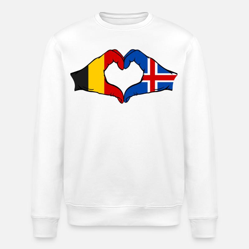 Belgium Iceland Flag Hands Heart Shape - Stanley/Stella ROLLER Unisex Organic Sweatshirt - white