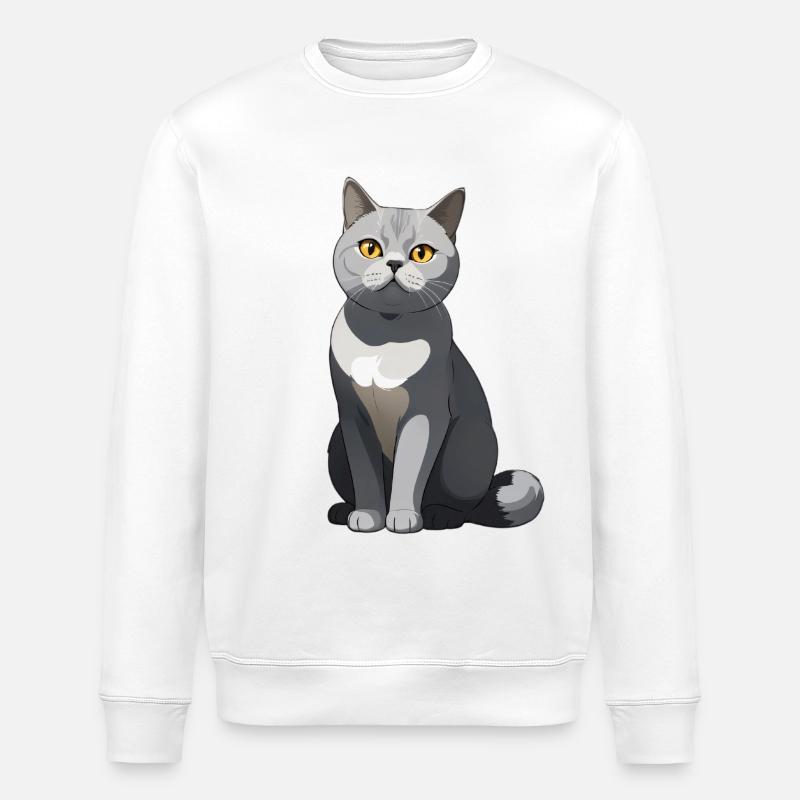 Illustration élégante d'un chat gris - Sweat bio ROLLER Stanley/Stella Unisexe - blanc