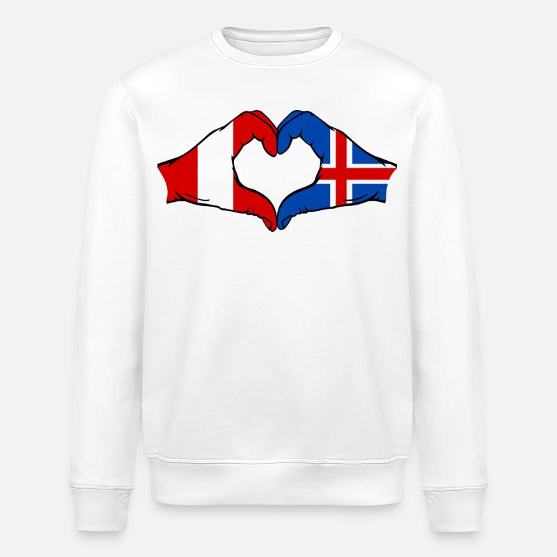 Peru Island Flag Hands Heart Shape - Stanley/Stella ROLLER Unisex Organic Sweatshirt - white