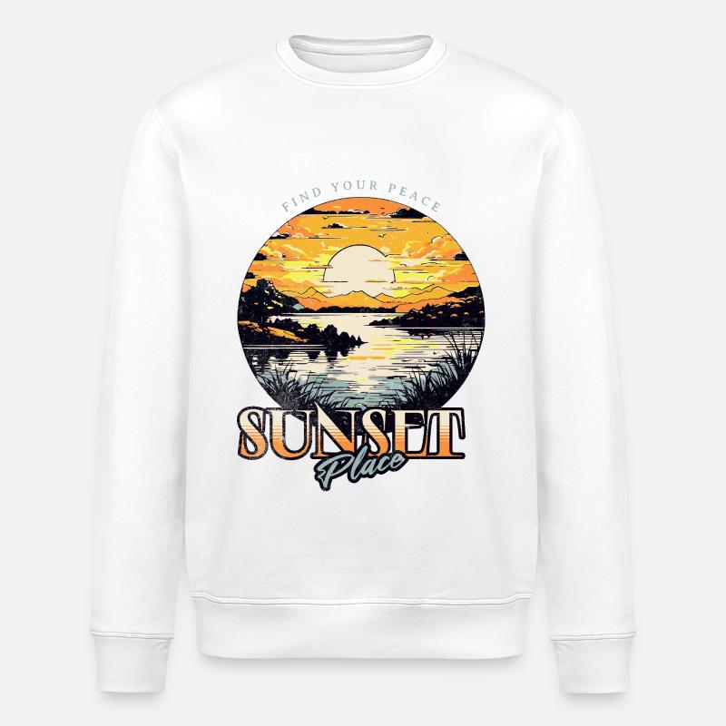 Sonnenuntergang am See Illustration - Stanley/Stella Unisex Bio-Sweatshirt ROLLER - Weiß