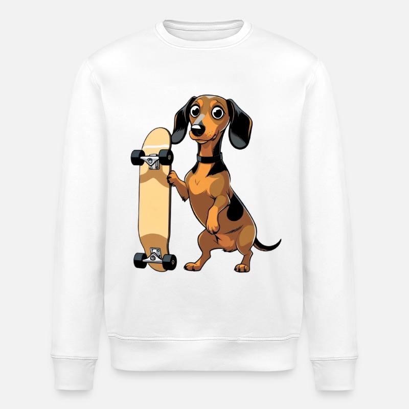 Dackel mit Skateboard Design - Stanley/Stella Unisex Bio-Sweatshirt ROLLER - Weiß