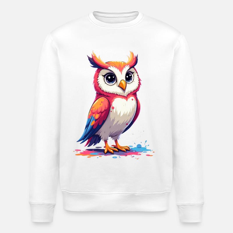 Verspielte bunte Eule Illustration - Stanley/Stella Unisex Bio-Sweatshirt ROLLER - Weiß