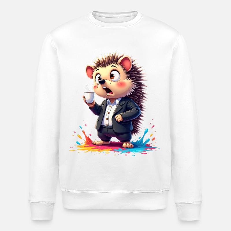 Business-Hedgehog mit Kaffeetasse - Stanley/Stella Unisex Bio-Sweatshirt ROLLER - Weiß