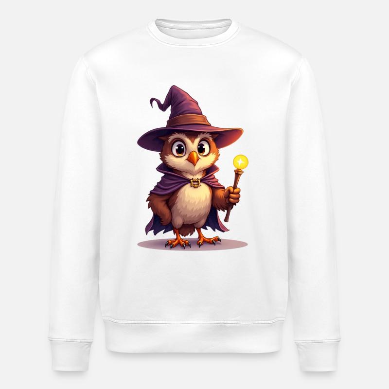 Zauberhafter Eulen-Zauberer mit Zauberstab - Stanley/Stella Unisex Bio-Sweatshirt ROLLER - Weiß