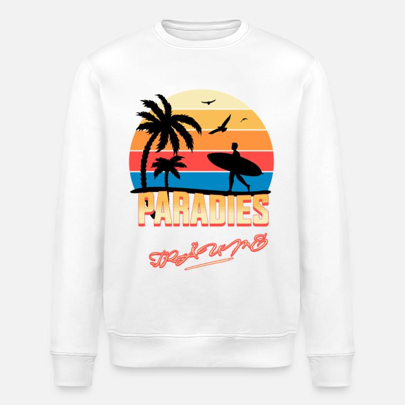 Plage vacances coucher de soleil illustration - Sweat bio ROLLER Stanley/Stella Unisexe - blanc