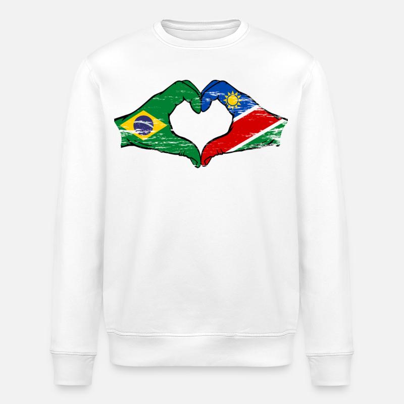 Brazil Namibia Flag Hands Heart Shape - Stanley/Stella ROLLER Unisex Organic Sweatshirt - white