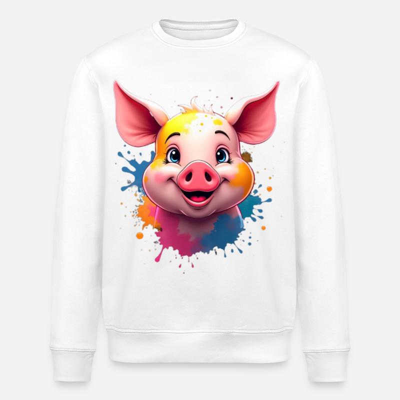 Niedlicher Schweinekopf mit Farbsplashs - Stanley/Stella Unisex Bio-Sweatshirt ROLLER - Weiß