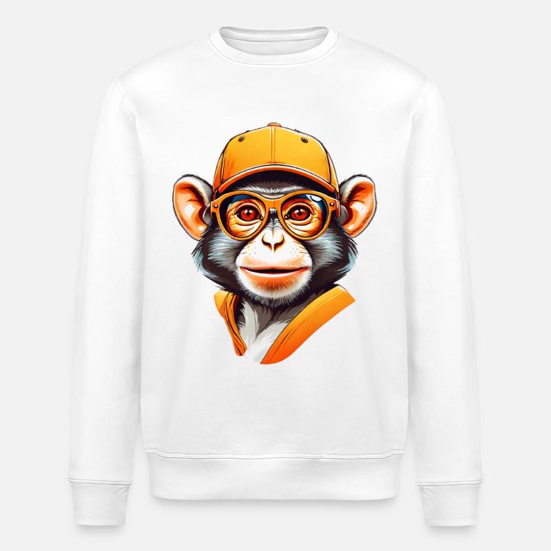 Singe cool avec casquette et lunettes - Sweat bio ROLLER Stanley/Stella Unisexe - blanc