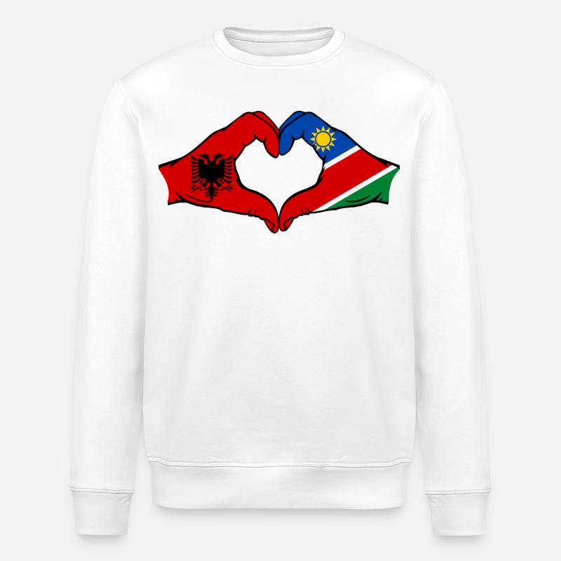 Albania Namibia Flag Hands Heart Shape - Stanley/Stella ROLLER Unisex Organic Sweatshirt - white