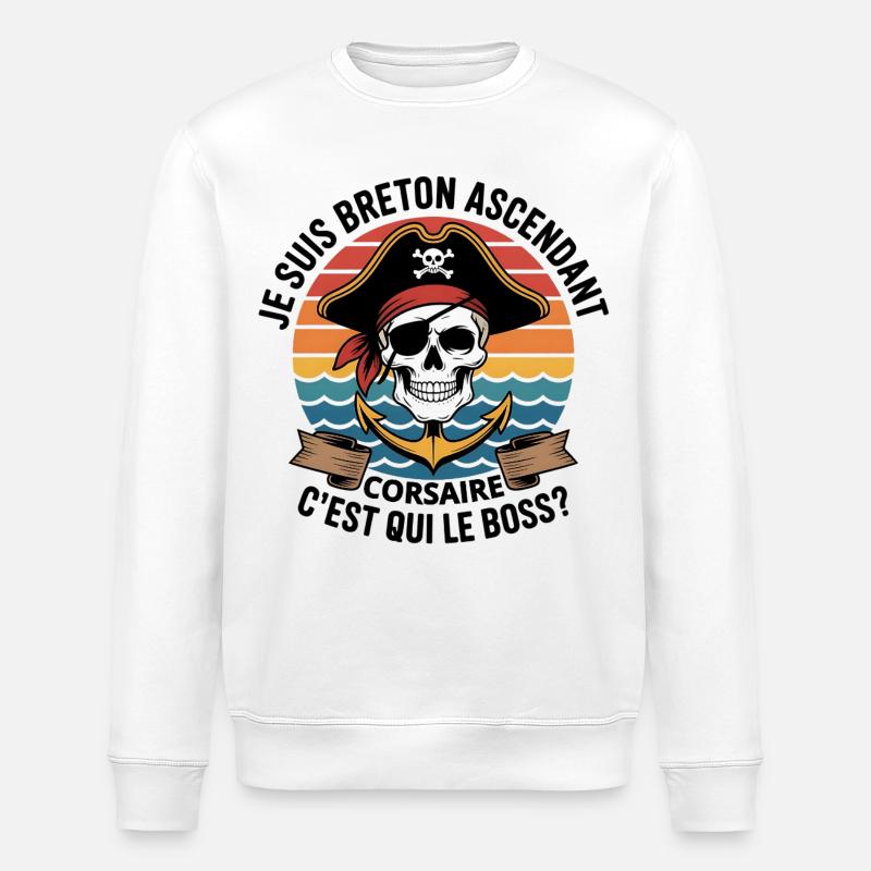 Piratenschädel mit bunter Anker - Stanley/Stella Unisex Bio-Sweatshirt ROLLER - Weiß