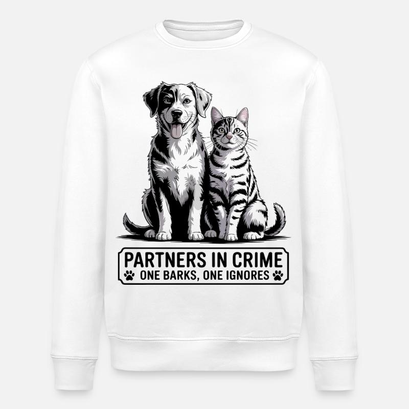 Hund und Katze Duo - Stanley/Stella Unisex Bio-Sweatshirt ROLLER - Weiß