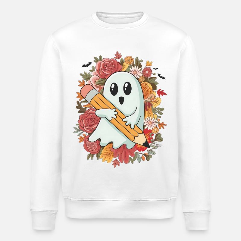 Geist Bleistift Halloween - Stanley/Stella Unisex Bio-Sweatshirt ROLLER - Weiß