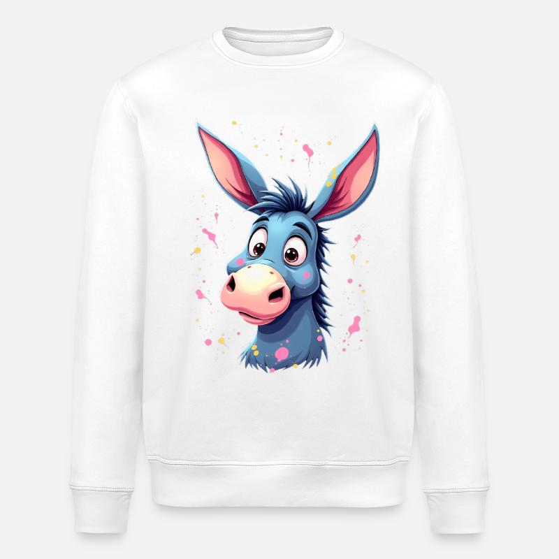 Charmantes Eselfigur mit bunter Spritztechnik - Stanley/Stella Unisex Bio-Sweatshirt ROLLER - Weiß