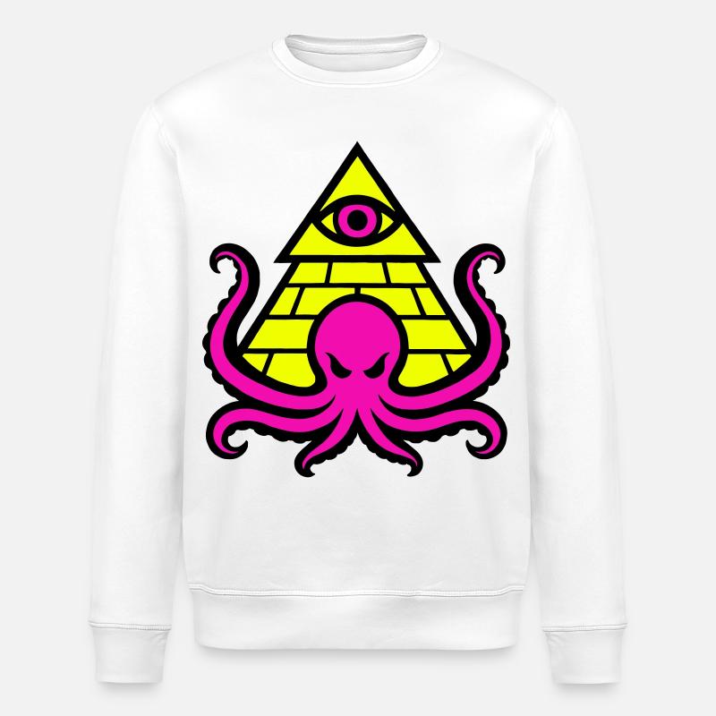 Pyramid with occult octopus and eye - Stanley/Stella ROLLER Unisex Organic Sweatshirt - white