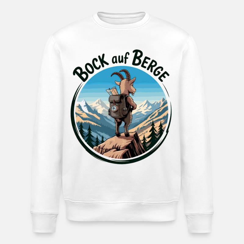 Bergsteiger Ziege auf dem Gipfel - Stanley/Stella Unisex Bio-Sweatshirt ROLLER - Weiß
