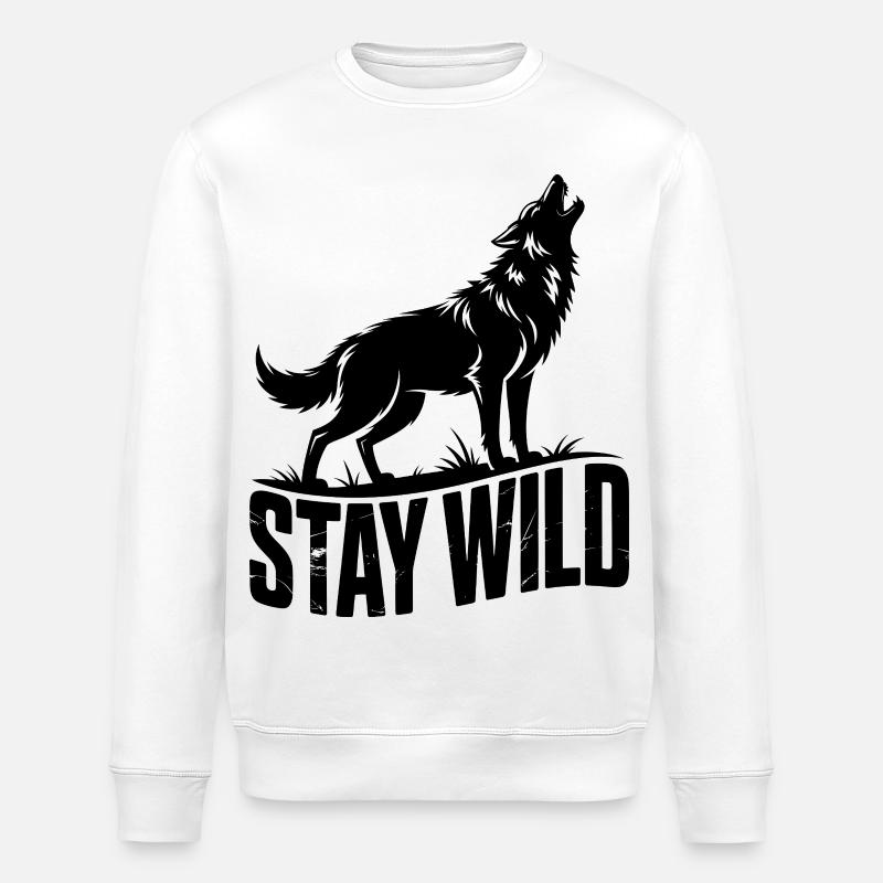 Bleib wild, Wolf - Stanley/Stella Unisex Bio-Sweatshirt ROLLER - Weiß