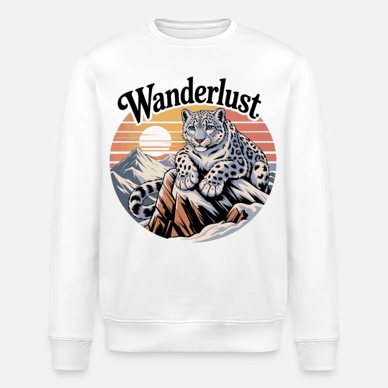 Snow Leopard on Mountain Sunset - Stanley/Stella ROLLER Unisex Organic Sweatshirt - white