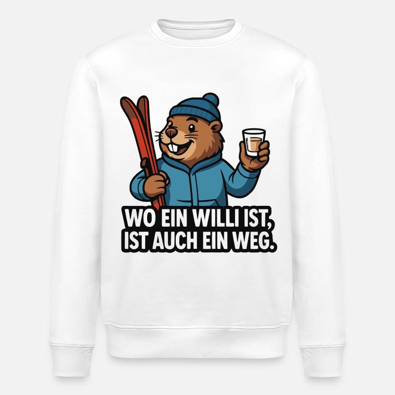 Ski Murmeltier Willi Spruch - Stanley/Stella Unisex Bio-Sweatshirt ROLLER - Weiß