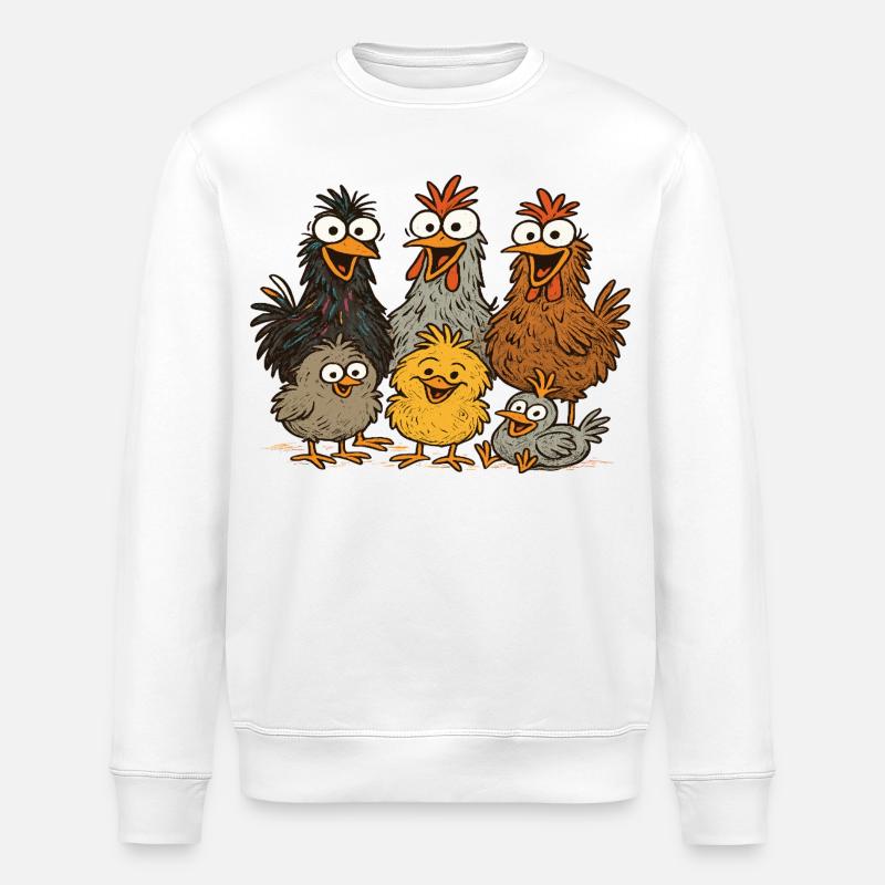 Bunte Hühner Cartoon Muster - Stanley/Stella Unisex Bio-Sweatshirt ROLLER - Weiß