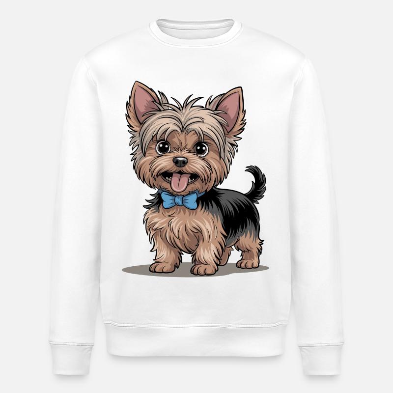 Cute Yorkshire Terrier with bow - Stanley/Stella ROLLER Unisex Organic Sweatshirt - white