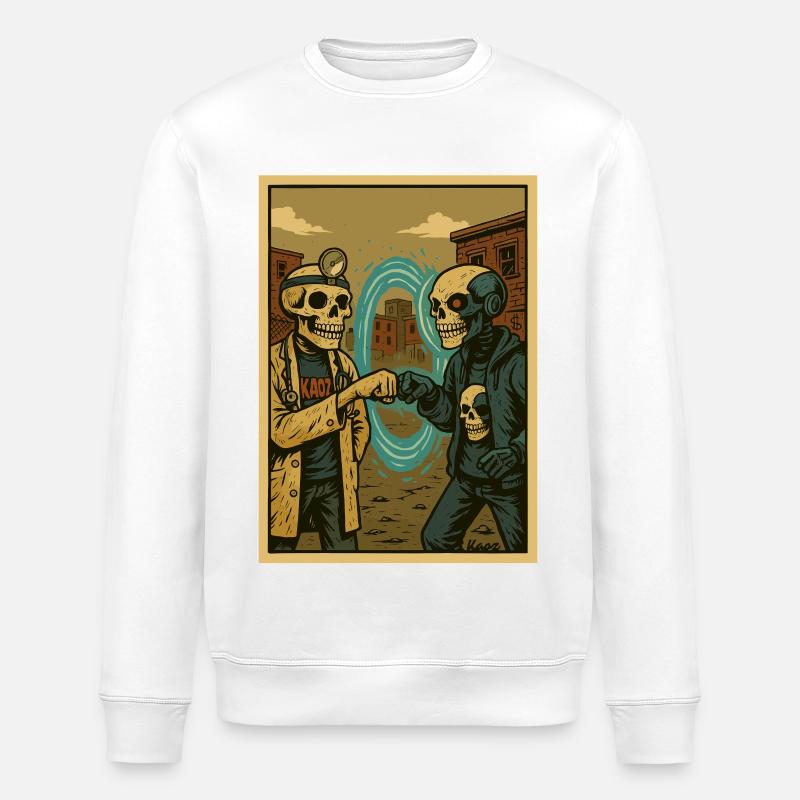 Urbanes Skelett-Fauststoß-Design - Stanley/Stella Unisex Bio-Sweatshirt ROLLER - Weiß