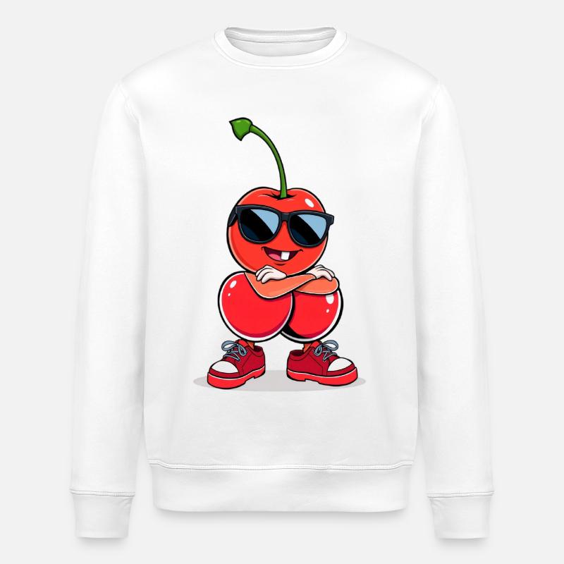 Lustiger Kirschen-Charakter mit Sonnenbrille - Stanley/Stella Unisex Bio-Sweatshirt ROLLER - Weiß