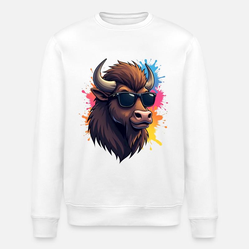 Cool Bison mit Sonnenbrille - Stanley/Stella Unisex Bio-Sweatshirt ROLLER - Weiß