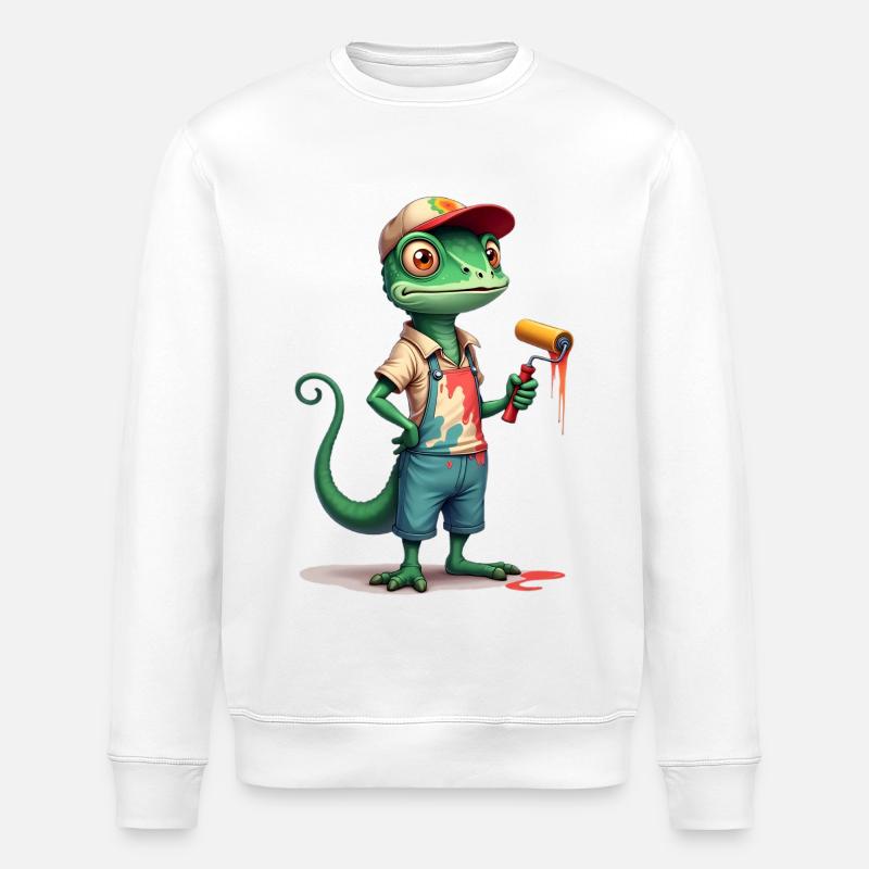 Chameleon painter cartoon with paint roller - Stanley/Stella ROLLER Unisex Organic Sweatshirt - white