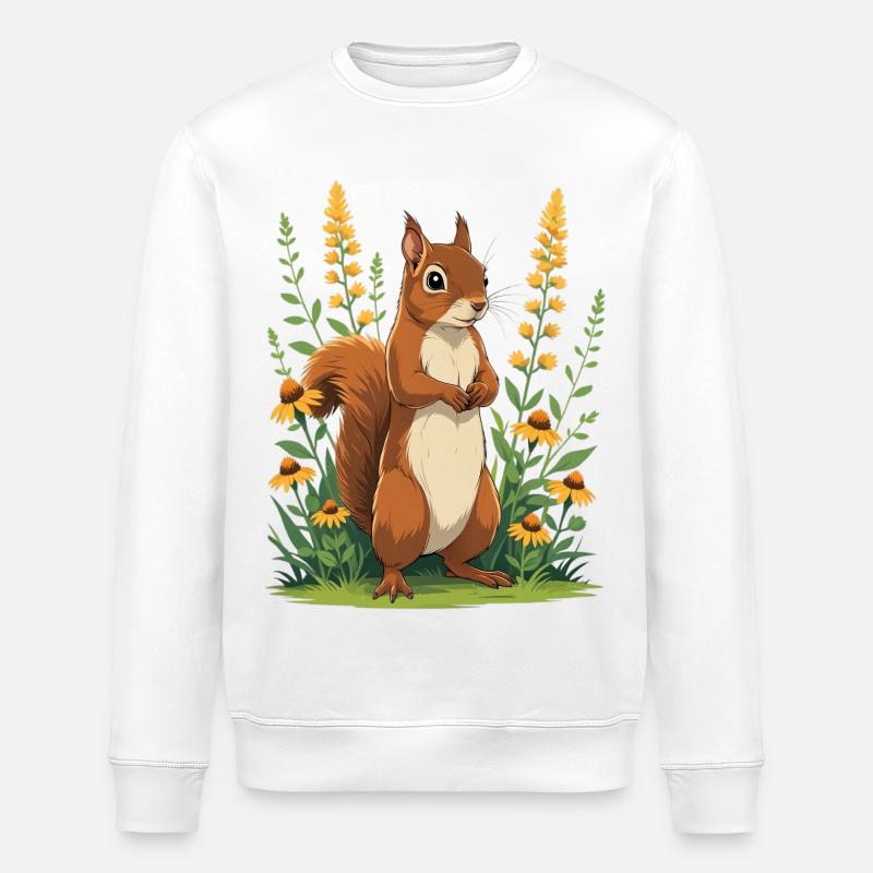 Charming squirrel with flower wreath - Stanley/Stella ROLLER Unisex Organic Sweatshirt - white